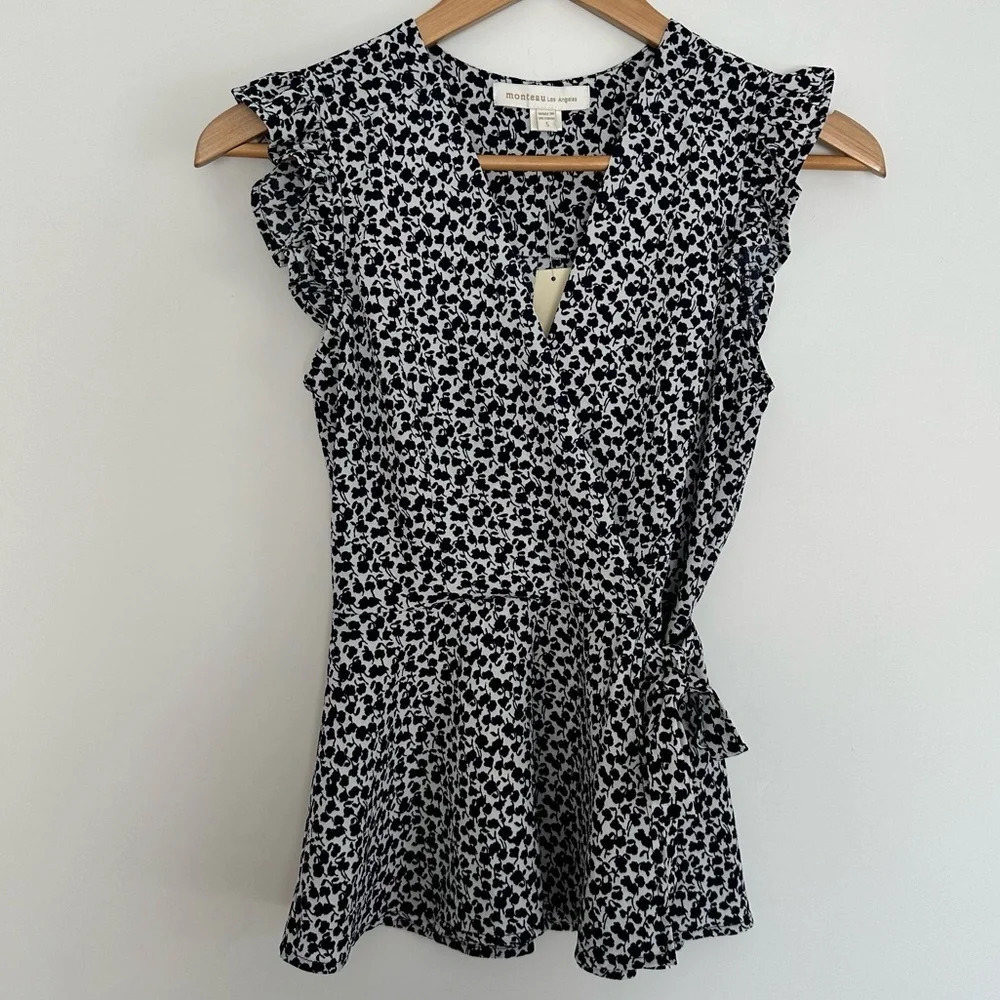 {Monteau} Floral Wrap Blouse Size: S NWT
